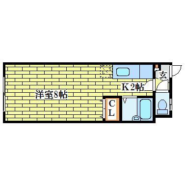 クリア美しが丘(1K/1階)の間取り写真