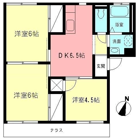 ベルフローラA(3DK/1階)の間取り写真