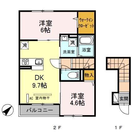 エトワール西大宮(2DK/2階)の間取り写真