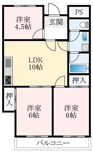 グローバル伸和(3LDK/3階)の間取り写真