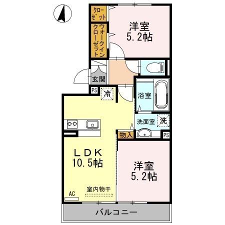 ウィルコート小郡給領町 C・D D棟(2LDK/3階)の間取り写真