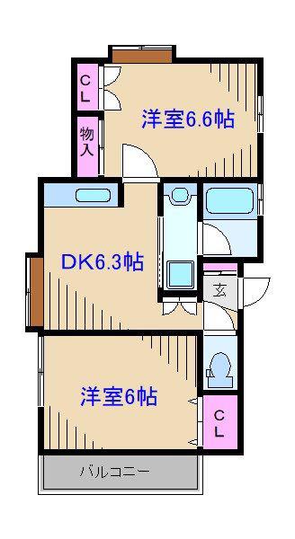 ハイツシェナ(2DK/1階)の間取り写真