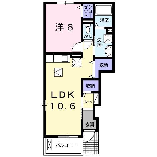 シックス シュライン エデンA(1LDK/1階)の間取り写真