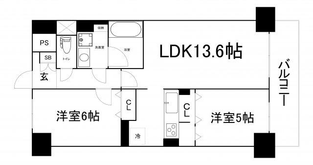 F TAMATSUKURI(2LDK/10階)の間取り写真