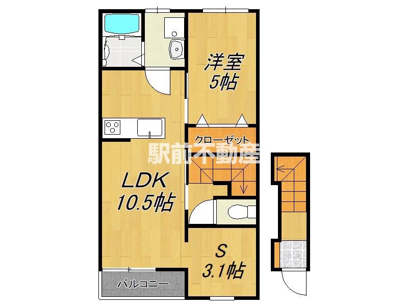 エスカレント上峰I(1SLDK/2階)の間取り写真