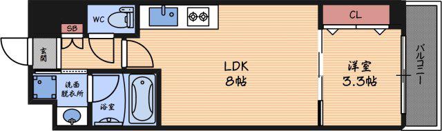 ソルレヴェンテ梅田(1DK/9階)の間取り写真