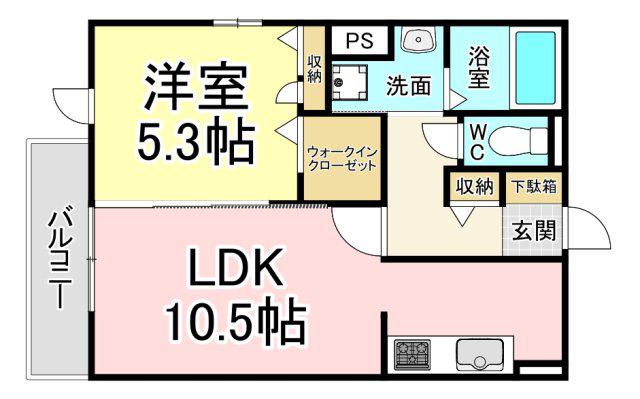 DROOM浜町II A棟(1LDK/2階)の間取り写真