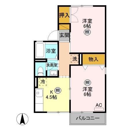 ヴェルコートB(2DK/1階)の間取り写真