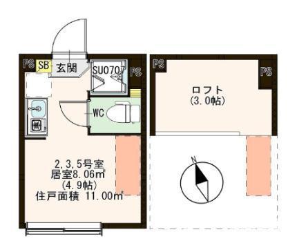 ルーエ千住仲町(ワンルーム/1階)の間取り写真