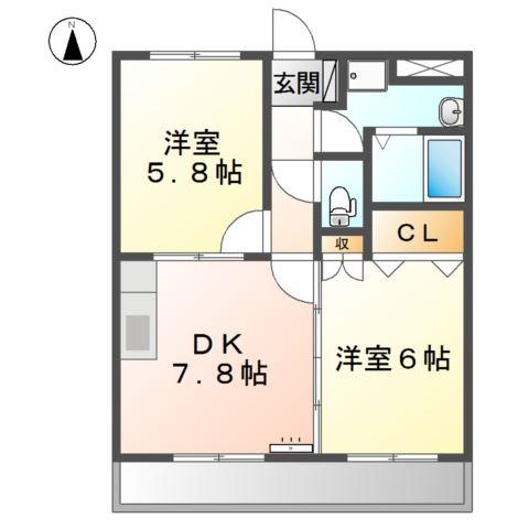 クレオール(2DK/2階)の間取り写真