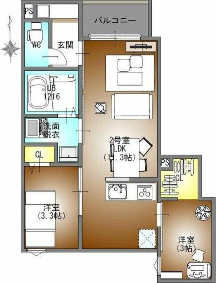 REGALEST六番町(2LDK/2階)の間取り写真