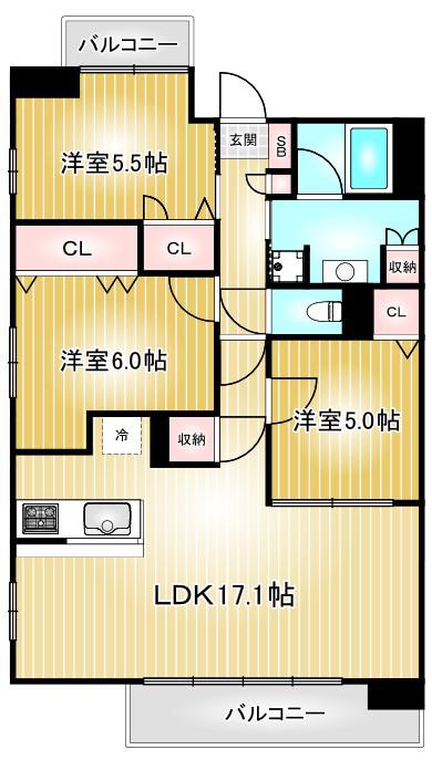 プレサンスロジェ高岳(3LDK/6階)の間取り写真