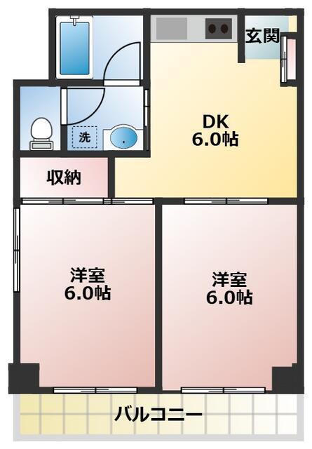 エスペランス金子(2DK/4階)の間取り写真