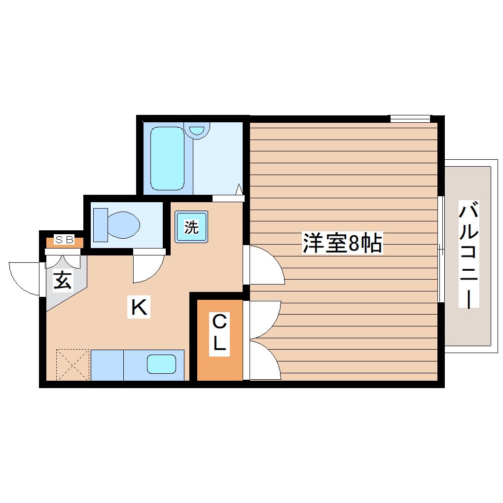 グランディア南仙台(1K/4階)の間取り写真