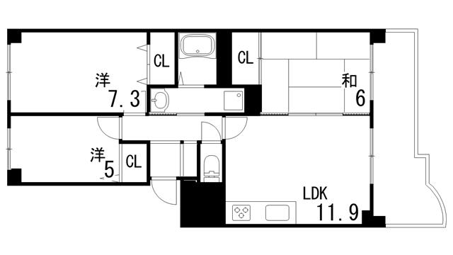KDXレジデンス夙川ヒルズ 5番館(3LDK/3階)の間取り写真