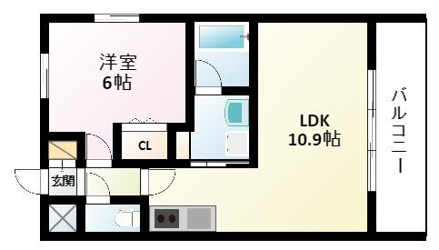 S-RESIDENCE江坂(1LDK/9階)の間取り写真