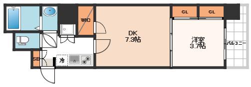 AFFLUENCE難波(1DK/6階)の間取り写真