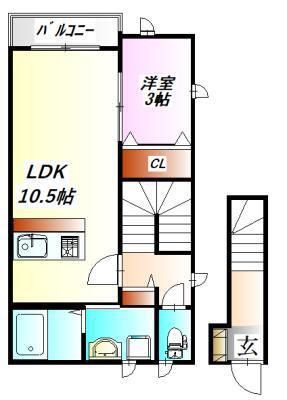 ベルリード三田町B(1LDK/2階)の間取り写真