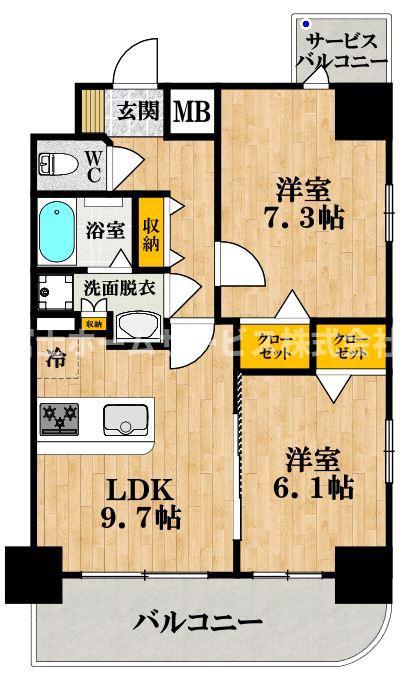 ふぁみゆ文の里(2LDK/12階)の間取り写真