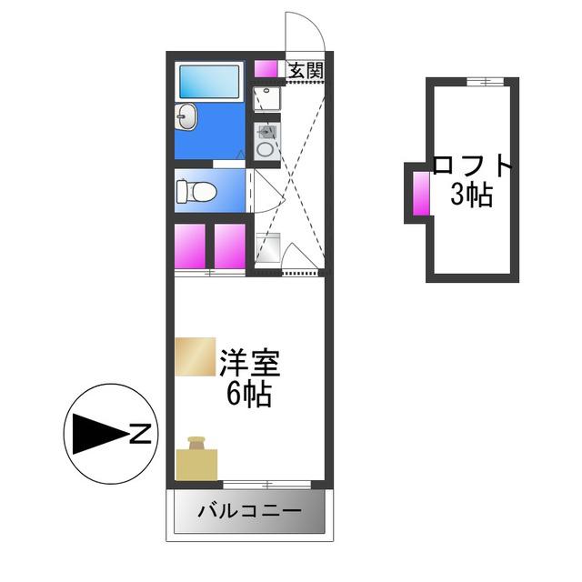 平野市町(1K/2階)の間取り写真