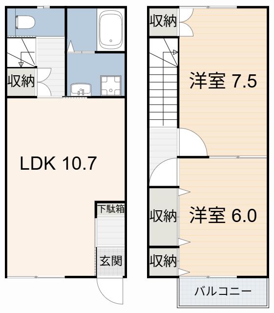 BIEN ETRE三ツ屋(2LDK/1階)の間取り写真