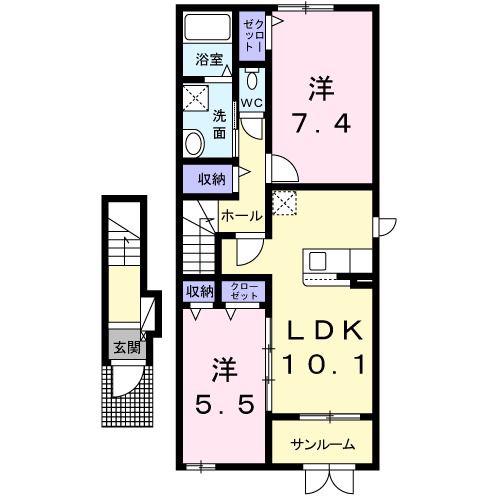 グランデS.K 四番館(2LDK/2階)の間取り写真