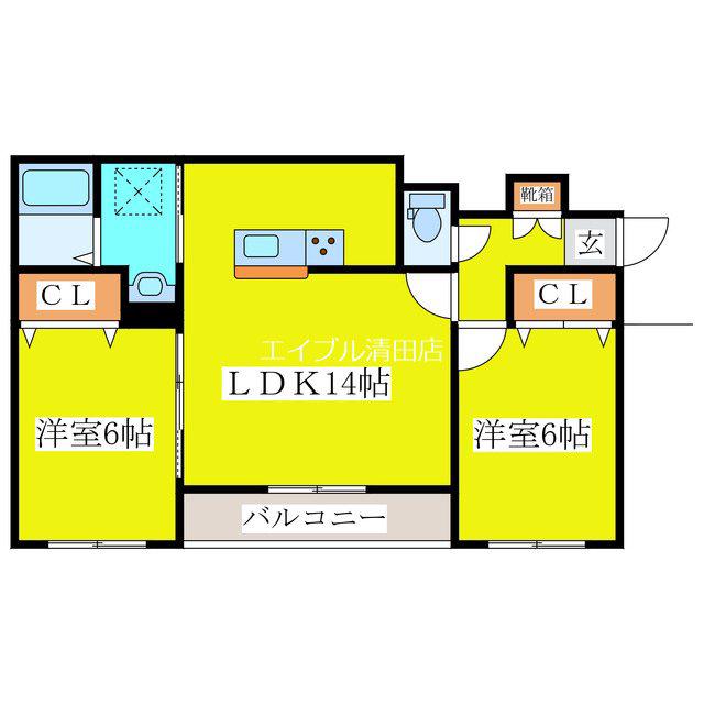 メゾンMT栄通(2LDK/2階)の間取り写真