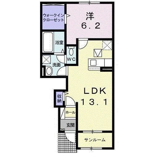 白山ヒルズD(1LDK/1階)の間取り写真