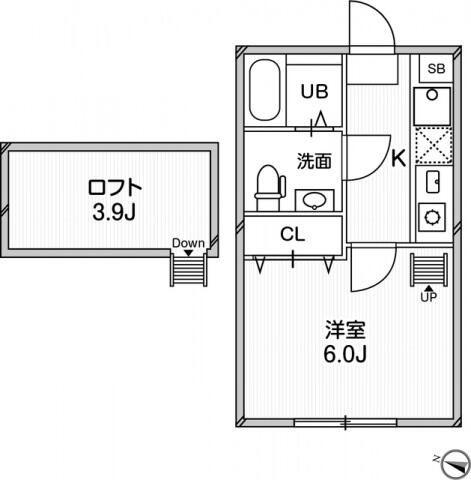 ルクール平和台(1K/2階)の間取り写真