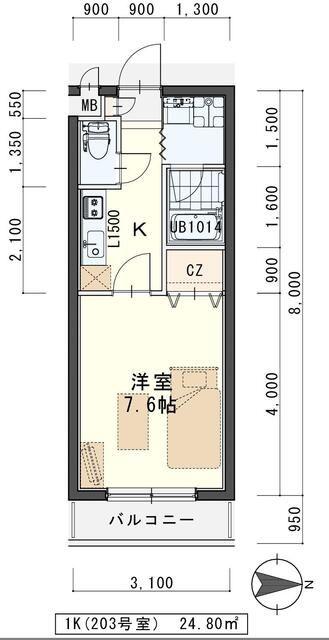 ラフォーレ椌木(1K/2階)の間取り写真