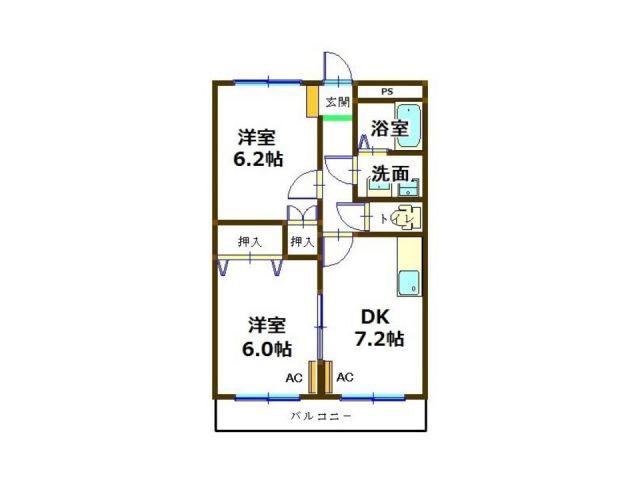 ラフィーネ・S(2DK/2階)の間取り写真