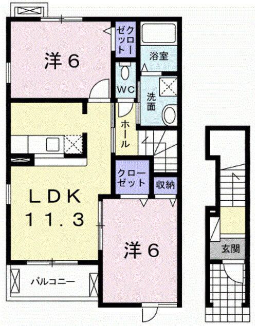 JR和歌山線 下井阪駅 徒歩10分 2階建 築16年(2LDK/2階)の間取り写真