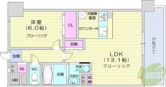 シエナ仙台Ⅲ(1LDK/3階)の間取り写真