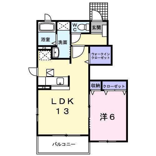 ロイヤル クレッセント III(1LDK/1階)の間取り写真