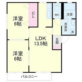 グリーンキャッスル B(2LDK/2階)の間取り写真