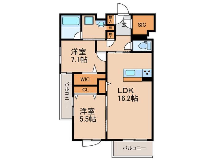 穂の風ハウス(2LDK/1階)の間取り写真