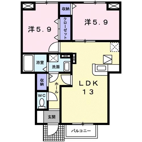 コータ・コートD(2LDK/1階)の間取り写真