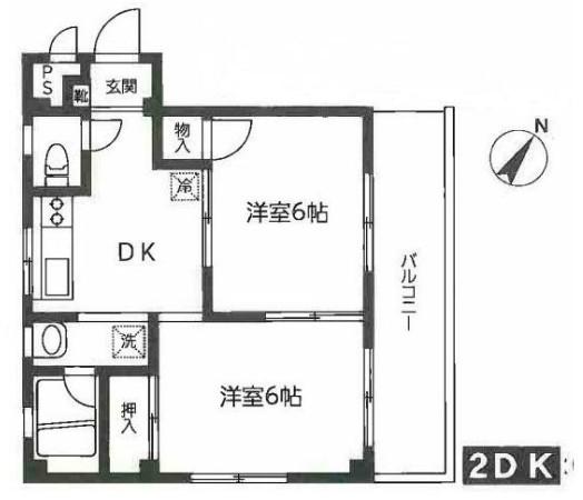 朝日ハイツ(2DK/3階)の間取り写真