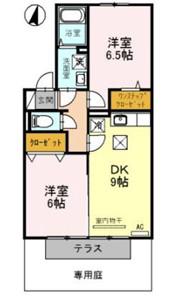 ウエストハイツ(2DK/1階)の間取り写真