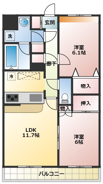 コンフォール府中(2LDK/3階)の間取り写真