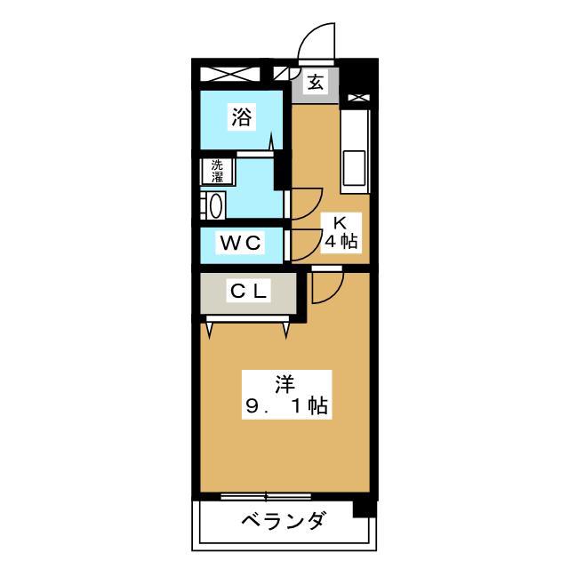 マンション亀山(1K/2階)の間取り写真