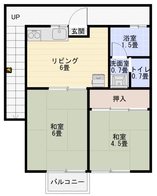 アーバンヒルズ押沢台(2DK/1階)の間取り写真