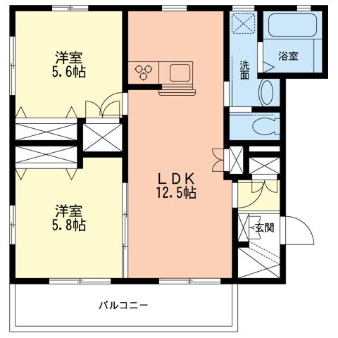 グラードS小倉(2LDK/3階)の間取り写真