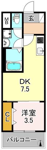 フウキレジデンス平野(1DK/2階)の間取り写真