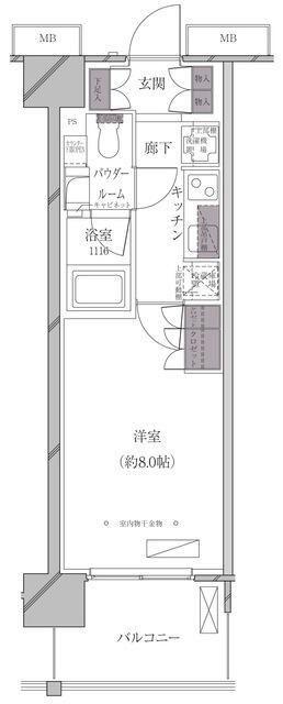 エースタンダード芝浦(1K/4階)の間取り写真