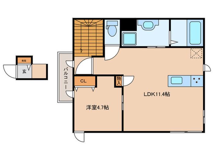 PISOALIVIO(1LDK/2階)の間取り写真