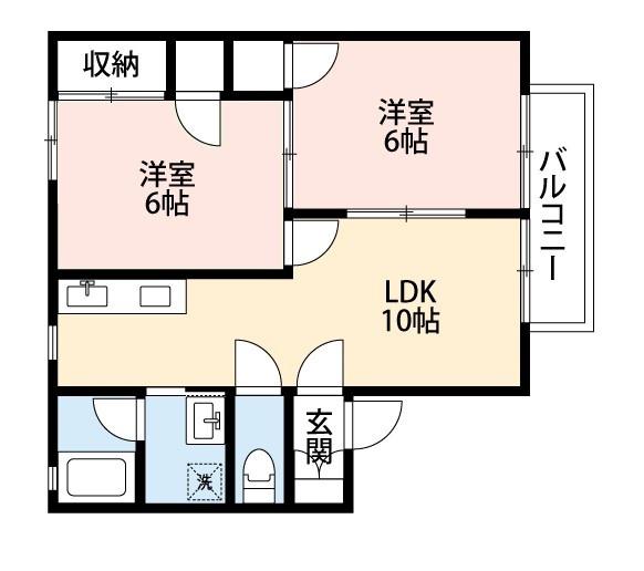 フルーヴ松波B棟(2LDK/1階)の間取り写真