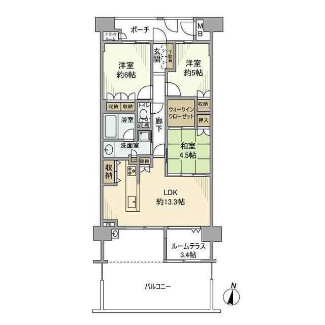 グランシスフォート中百舌鳥2番館(3LDK/2階)の間取り写真