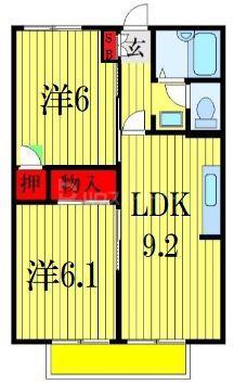 ハイツカテリーナIII(2DK/1階)の間取り写真