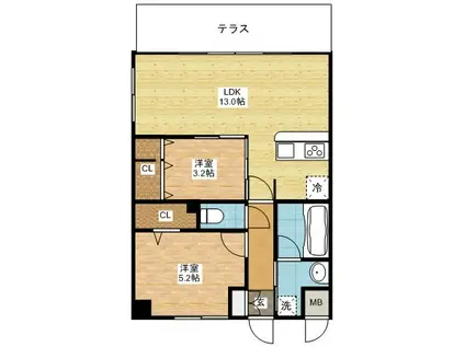 MODERN PALAZZO女神大橋(2LDK/5階)の間取り写真